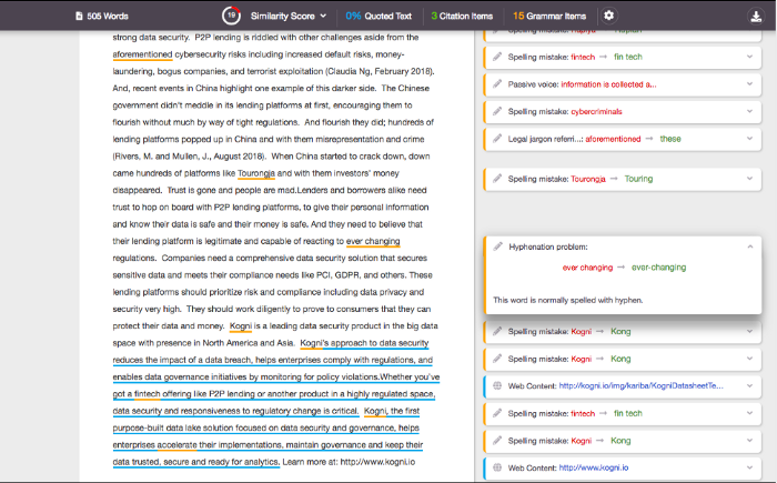 Plagiarism and Grammar Checker tool